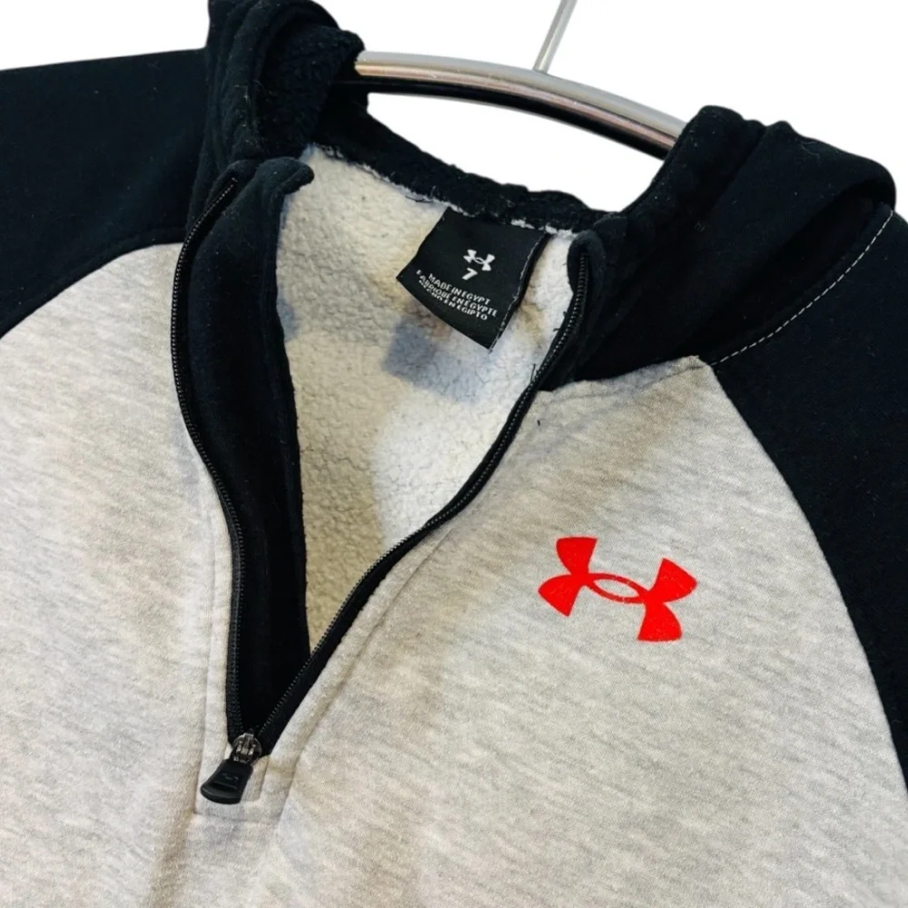 Under Armour Boy’s Gray & Black Quarter Zip Pullover Hooded Sweatshirt